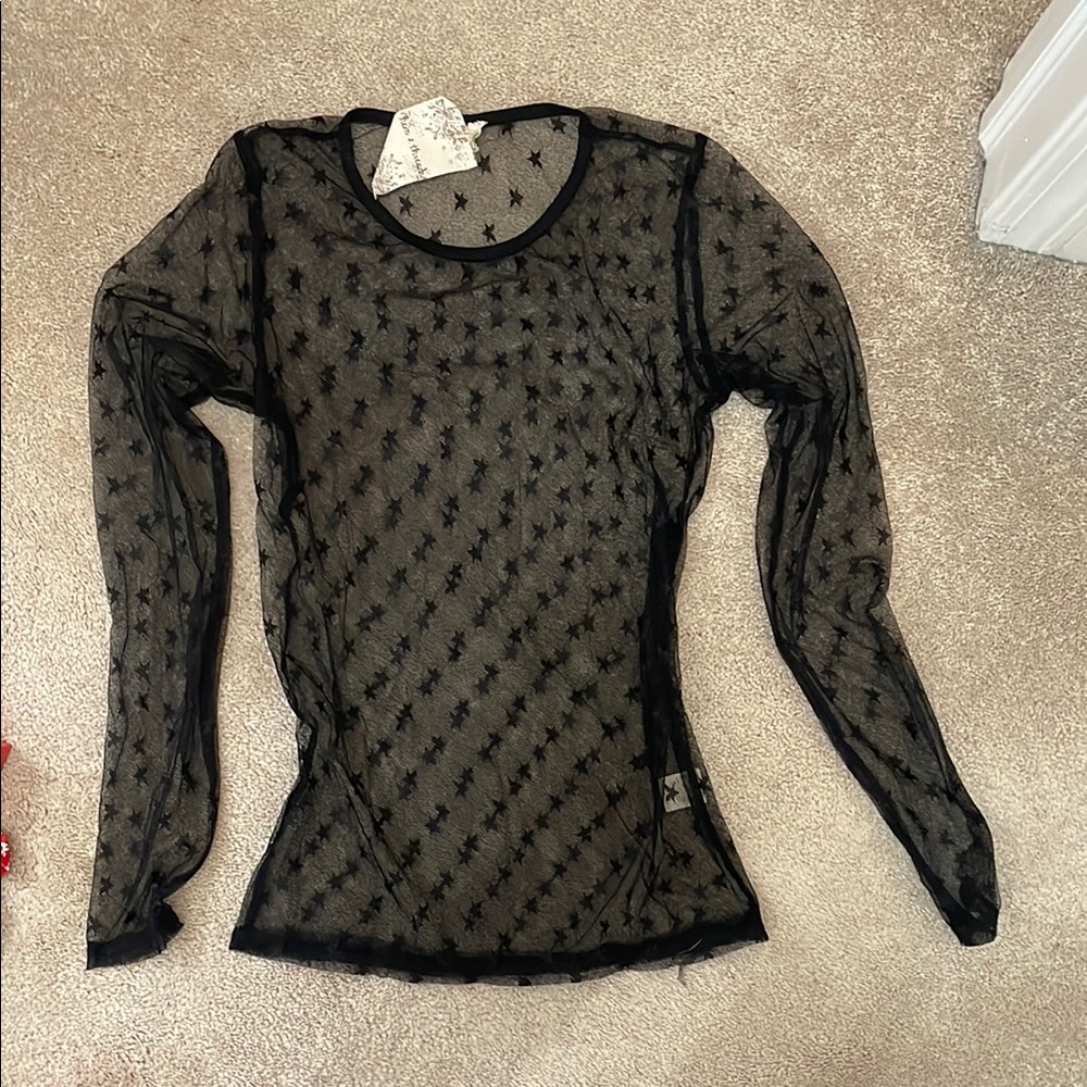 Black Sheer Star Patterned Women's Top